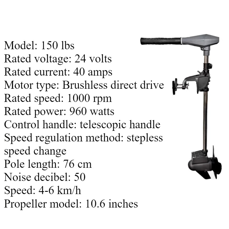 Brushless/Brushed Electric Trolling Motor 280W-1152W Multi-Voltage (12V/24V/48V) for Kayaks & Fishing Boats - Ultra Quiet