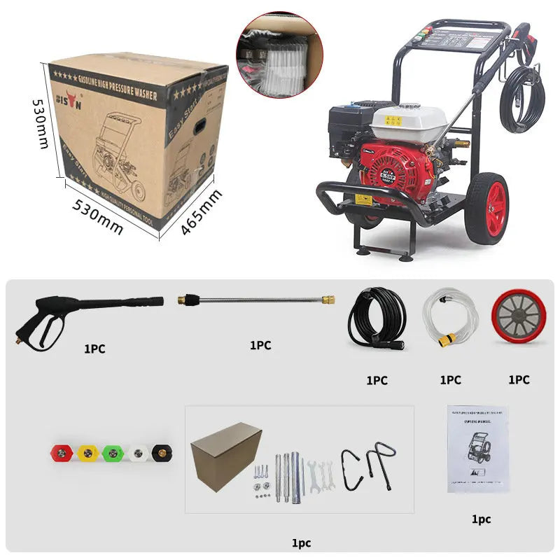 6.5HP 9L/MIN 4-stroke walk-behind gasoline cleaning machine,high pressure water pump,multi-nozzle,industrial washing equipment