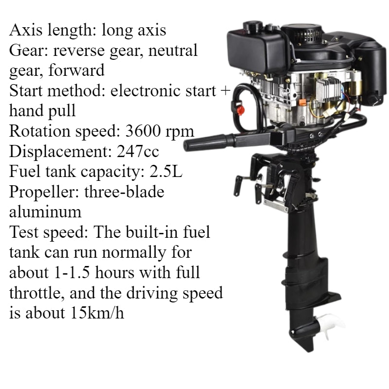 8HP 4-Stroke Outboard Motor with Electric Start & Reverse Gear - Short/Long Shaft 247cc 3600RPM for Boats and Inflatable Dinghies