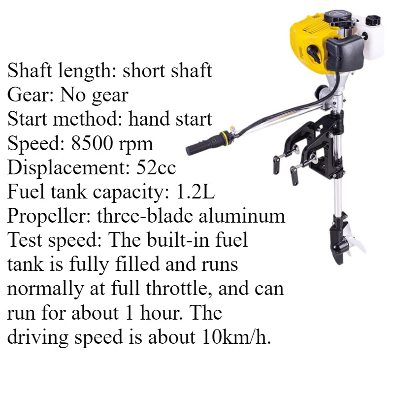 2.5HP 2-Stroke Outboard Motor - Short Shaft 52CC 8500RPM with Manual Start for Small Boats & Inflatable Dinghies