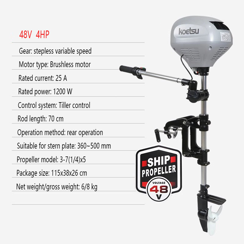KOETSU Brushless Electric Outboard Motor - Trolling Motor for Inflatable Fishing Boats, Quiet & Powerful 12V/24V Engine
