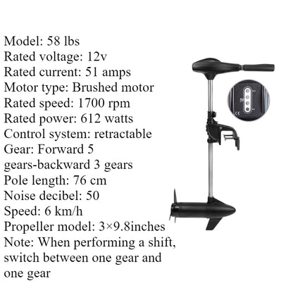 Brushless/Brushed Electric Trolling Motor 280W-1152W Multi-Voltage (12V/24V/48V) for Kayaks & Fishing Boats - Ultra Quiet