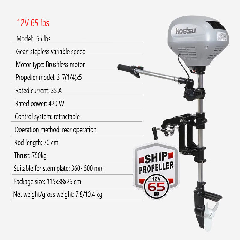 KOETSU Brushless Electric Outboard Motor - Trolling Motor for Inflatable Fishing Boats, Quiet & Powerful 12V/24V Engine