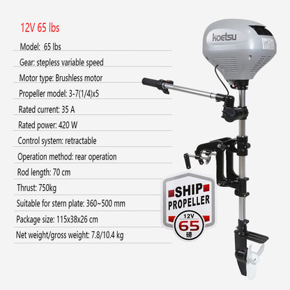 KOETSU Brushless Electric Outboard Motor - Trolling Motor for Inflatable Fishing Boats, Quiet & Powerful 12V/24V Engine