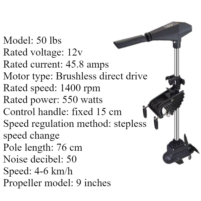Brushless/Brushed Electric Trolling Motor 280W-1152W Multi-Voltage (12V/24V/48V) for Kayaks & Fishing Boats - Ultra Quiet