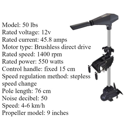 Brushless/Brushed Electric Trolling Motor 280W-1152W Multi-Voltage (12V/24V/48V) for Kayaks & Fishing Boats - Ultra Quiet