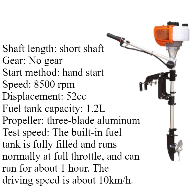 2.5HP 2-Stroke Outboard Motor - Short Shaft 52CC 8500RPM with Manual Start for Small Boats & Inflatable Dinghies