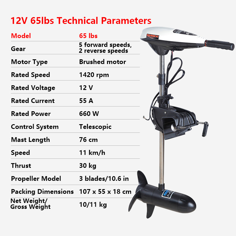 12V 45lbs Thrust Electric Trolling Motor for Inflatable Boat, Raft, Canoe, Kayak & Dinghy