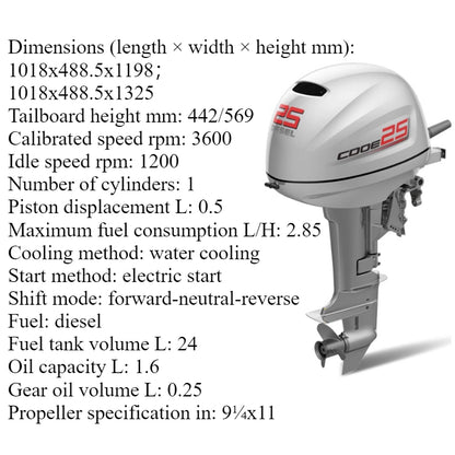D25 25HP 4-Stroke Outboard Motor with Electric Start - Front/Rear Control & Reverse Gear for Heavy-Duty Inflatable Dinghies