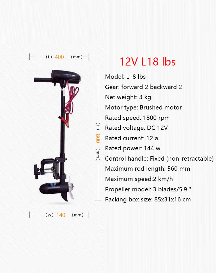 SUNELEXE Brushless Electric Outboard Motor - 12V/24V Trolling Motor for Inflatable Boats with Propeller
