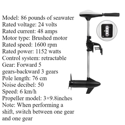 Brushless/Brushed Electric Trolling Motor 280W-1152W Multi-Voltage (12V/24V/48V) for Kayaks & Fishing Boats - Ultra Quiet