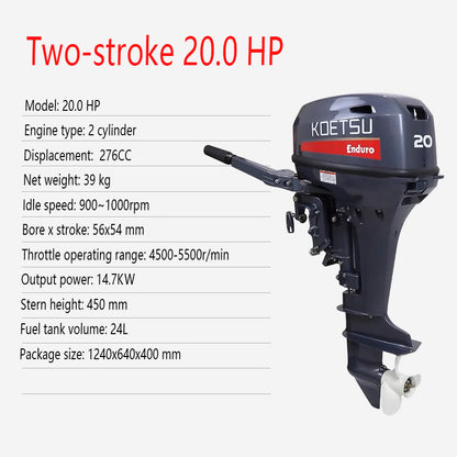 KOETSU 2-Stroke & 4-Stroke Gas Outboard Motor - Heavy-Duty Gasoline Engine for Inflatable Boats, Rafts and Commercial Use