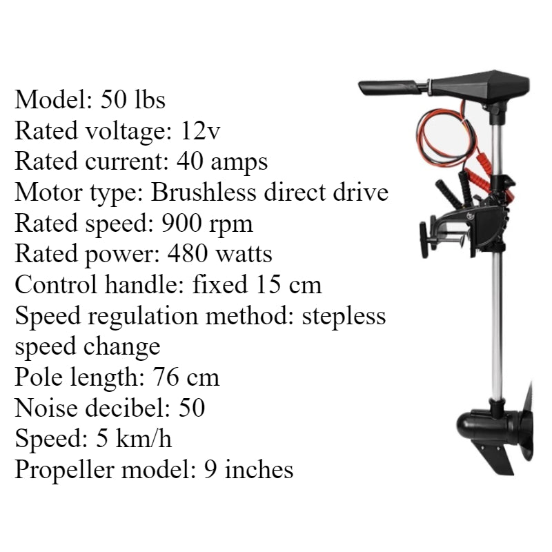 Brushless/Brushed Electric Trolling Motor 280W-1152W Multi-Voltage (12V/24V/48V) for Kayaks & Fishing Boats - Ultra Quiet