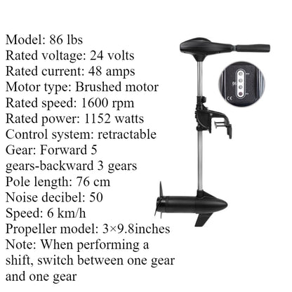 Brushless/Brushed Electric Trolling Motor 280W-1152W Multi-Voltage (12V/24V/48V) for Kayaks & Fishing Boats - Ultra Quiet