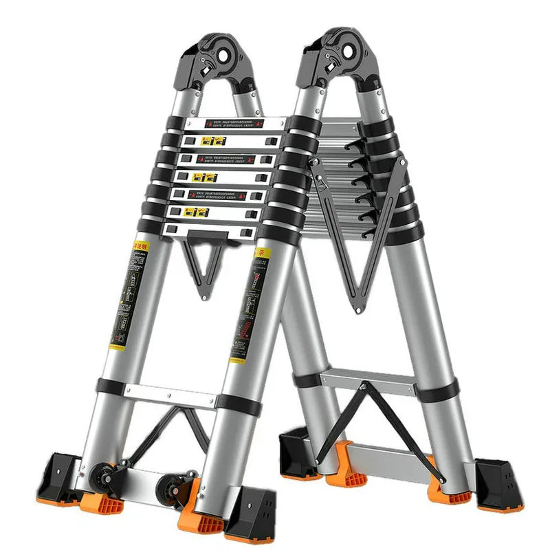 2.9m/3.3m Multi-functional Aluminum Telescoping Ladder with Anti-Tilt Support Convertible from A-Frame to Straight Ladder