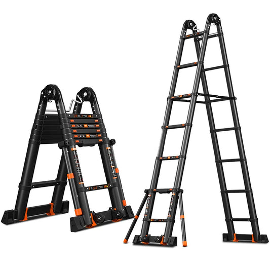 2.1m-4.1m multifunctional folding telescopic step aluminum  ladder,Deformable straight ladder, anti-tilt on the side