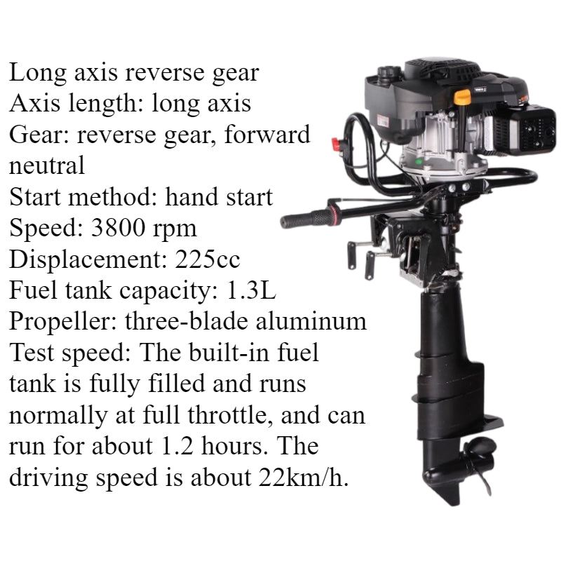7.5HP/9HP High Torque 4-Stroke Outboard Motor - Commercial Grade with Short/Long Shaft 200CC/225CC for Heavy-Duty Fishing & Inflatable Boats