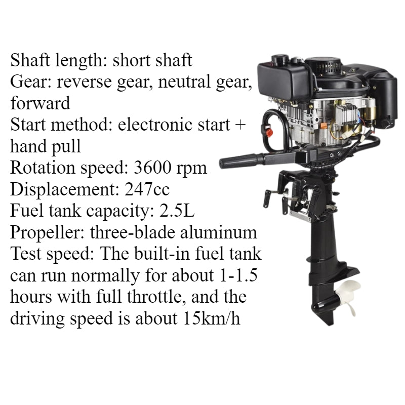 8HP 4-Stroke Outboard Motor with Electric Start & Reverse Gear - Short/Long Shaft 247cc 3600RPM for Boats and Inflatable Dinghies