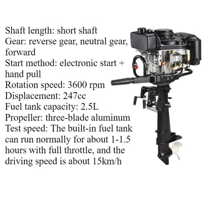 8HP 4-Stroke Outboard Motor with Electric Start & Reverse Gear - Short/Long Shaft 247cc 3600RPM for Boats and Inflatable Dinghies
