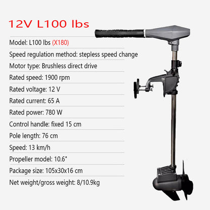 SUNELEXE Brushless Electric Outboard Motor - 12V/24V Trolling Motor for Inflatable Boats with Propeller
