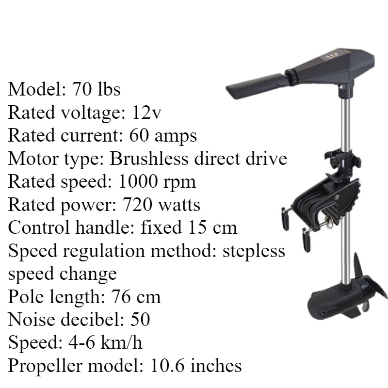 Brushless/Brushed Electric Trolling Motor 280W-1152W Multi-Voltage (12V/24V/48V) for Kayaks & Fishing Boats - Ultra Quiet
