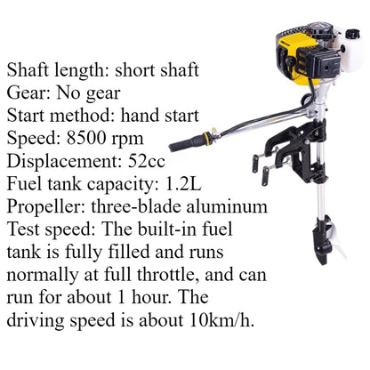 2.5HP 2-Stroke Outboard Motor - Short Shaft 52CC 8500RPM with Manual Start for Small Boats & Inflatable Dinghies