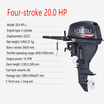 KOETSU 2-Stroke & 4-Stroke Gas Outboard Motor - Heavy-Duty Gasoline Engine for Inflatable Boats, Rafts and Commercial Use