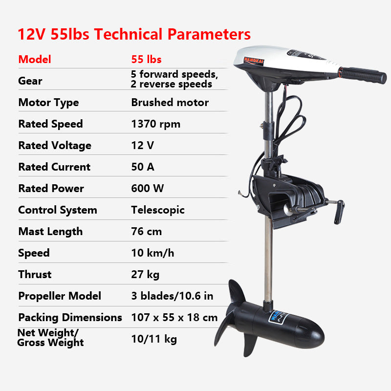12V 45lbs Thrust Electric Trolling Motor for Inflatable Boat, Raft, Canoe, Kayak & Dinghy